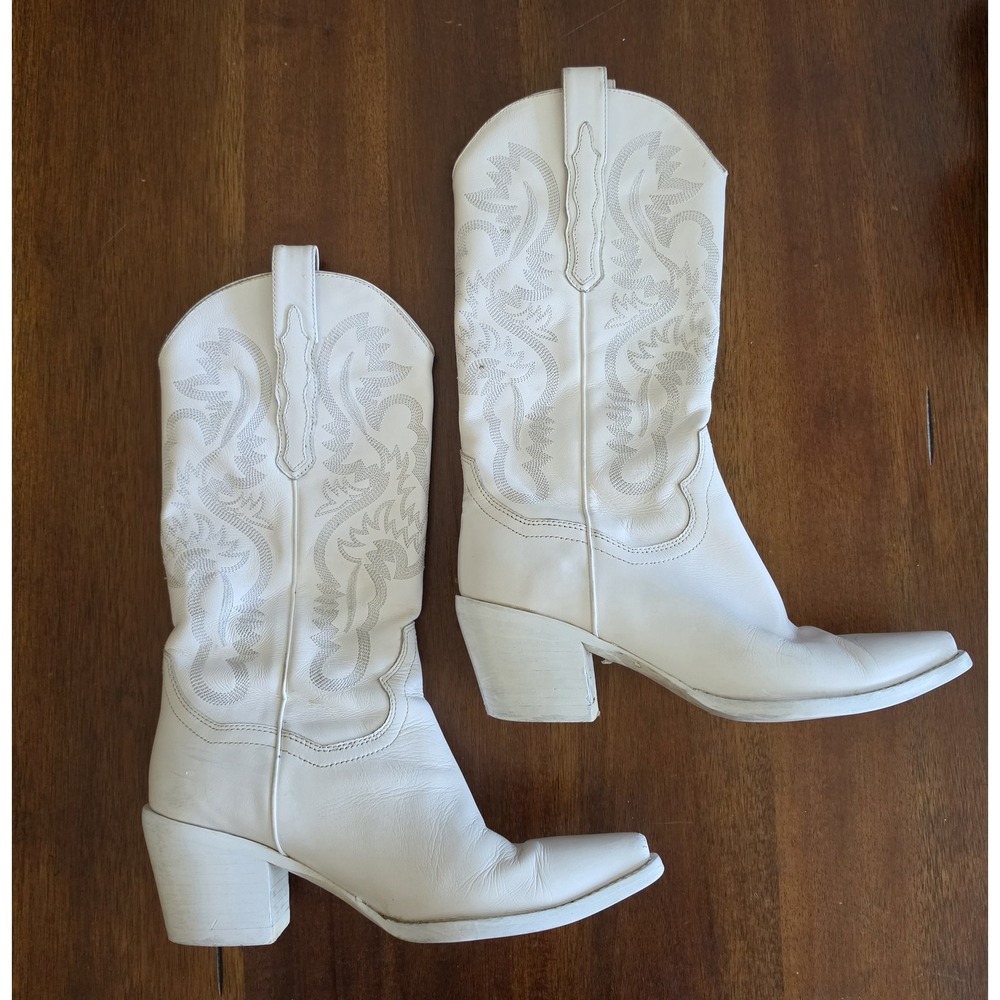 Jeffrey Campbell Dagget White Leather Boots 7.5 Cowgirl Western Rodeo Festival